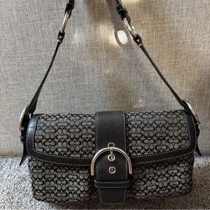Coach Black and Gray Y2K Signature Jacquard Buckle Shoulder Bag